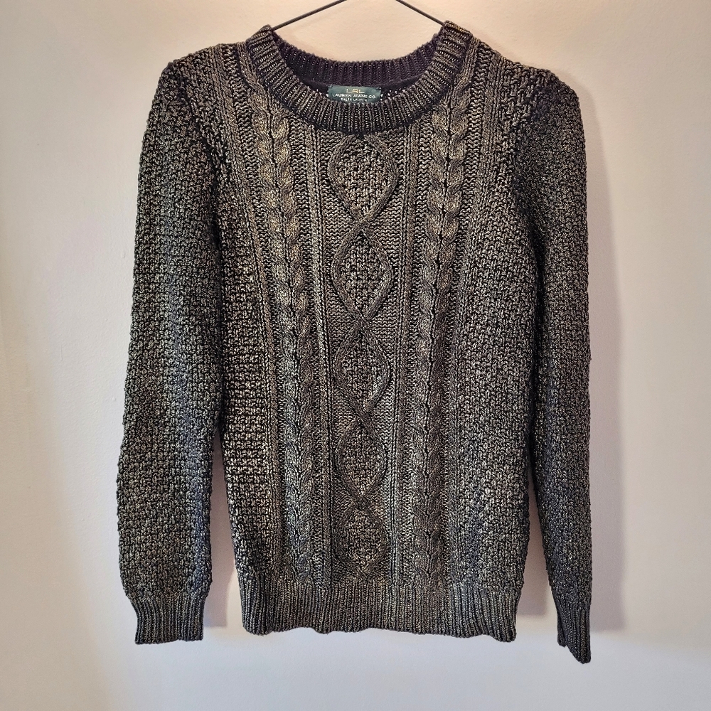 Lauren Ralph Lauren Black And Gold Crewneck Cableknit Sweater - M